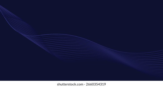 Fondo abstracto oscuro con onda brillante. Elemento de diseño de líneas móviles brillantes. Moderno gradiente azul púrpura que fluye líneas de onda.