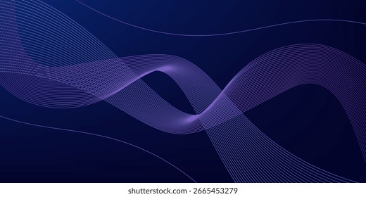 Fondo abstracto oscuro con onda brillante. Elemento de diseño de líneas móviles brillantes. Moderno gradiente azul púrpura que fluye líneas de onda