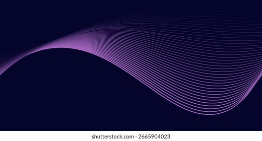 Fondo abstracto oscuro con onda brillante. Elemento de diseño de líneas móviles brillantes. Degradado azul púrpura moderno