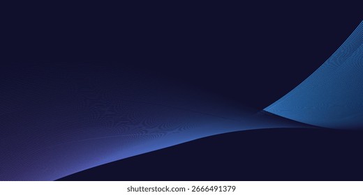 Dunkler abstrakter Hintergrund mit leuchtender Welle. Glänzendes Design-Element für bewegte Linien. Moderne violette blaue Gradienten fließende Wellenlinien.