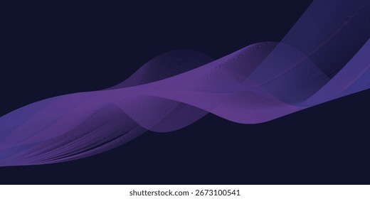 Fundo abstrato escuro com onda brilhante. Elemento de design de linhas móveis brilhantes. Moderno roxo azul gradiente fluindo linhas de onda.