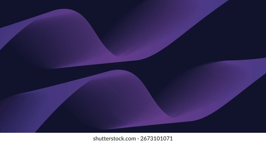 Fundo abstrato escuro com onda brilhante. Elemento de design de linhas móveis brilhantes. Moderno roxo azul gradiente fluindo linhas de onda.