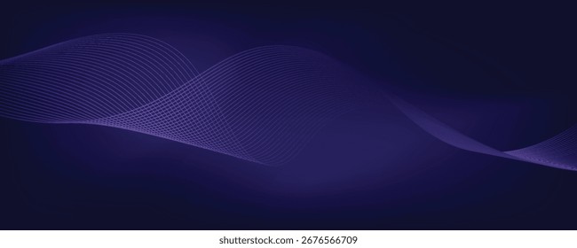 Fundo abstrato escuro com onda brilhante. Elemento de design de linhas móveis brilhantes. Moderno roxo azul gradiente fluindo linhas de onda. Conceito de tecnologia futurista. Ilustração vetorial