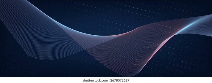 Fondo abstracto oscuro con onda brillante.
Elemento de diseño de líneas móviles brillantes. Moderno gradiente azul púrpura que fluye líneas de onda.
Concepto de tecnología futurista. Ilustración vectorial