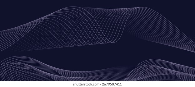Dark abstract background with glowing wave. Shiny moving lines design element. Modern purple blue gradient flowing wave lines. Futuristic technology concept. Vector illustration