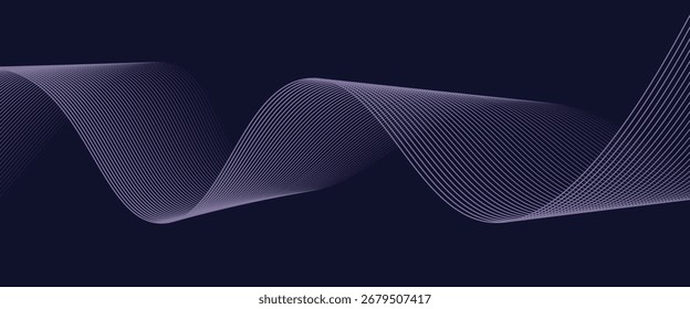 Dark abstract background with glowing wave. Shiny moving lines design element. Modern purple blue gradient flowing wave lines. Futuristic technology concept. Vector illustration