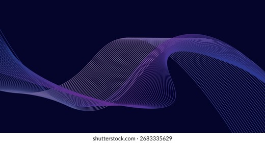 Dunkler abstrakter Hintergrund mit leuchtender Welle. Glänzendes Design-Element für bewegte Linien. Moderne violette blaue Gradienten fließende Wellenlinien. Futuristisches Technologiekonzept. Vektorgrafik