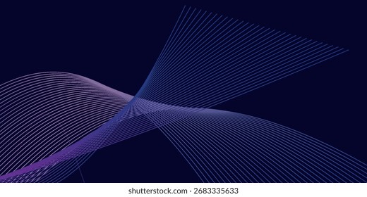 Dark abstract background with glowing wave. Shiny moving lines design element. Modern purple blue gradient flowing wave lines. Futuristic technology concept. Vector illustration