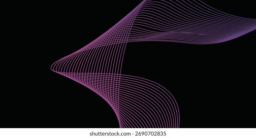 Dark abstract background with glowing wave. Shiny moving lines design modern