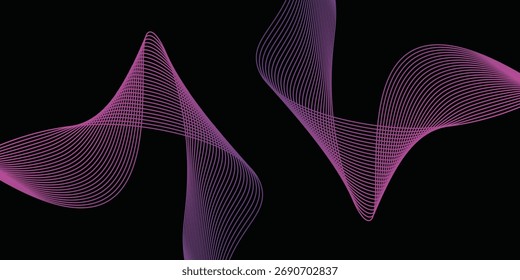 Dark abstract background with glowing wave. Shiny moving lines design modern