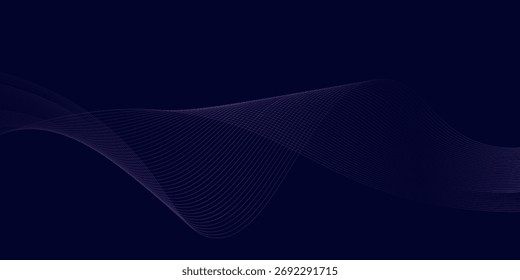 Fondo abstracto oscuro con onda brillante. Elemento de diseño de líneas móviles brillantes. Moderno gradiente azul púrpura que fluye líneas de onda. Concepto de tecnología futurista. Ilustración vectorial