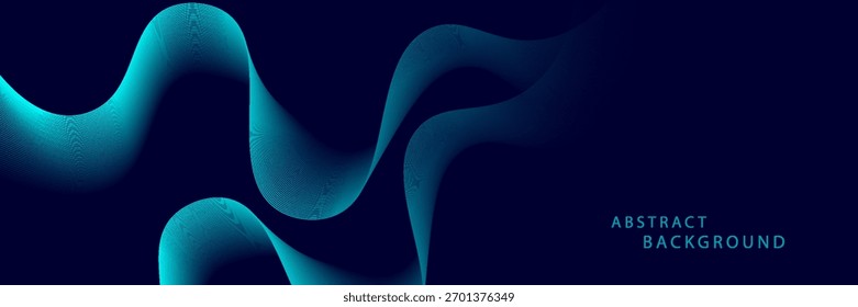 Dark abstract background with glowing wave. Shiny moving lines design element. Modern purple blue gradient flowing wave lines.