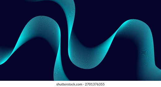 Dark abstract background with glowing wave. Shiny moving lines design element. Modern purple blue gradient flowing wave lines. Futuristic technology concept
