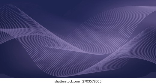 Fondo abstracto oscuro con onda brillante. Elemento de diseño de líneas móviles brillantes. Moderno gradiente azul púrpura que fluye líneas de onda. Concepto de tecnología futurista. Ilustración vectorial