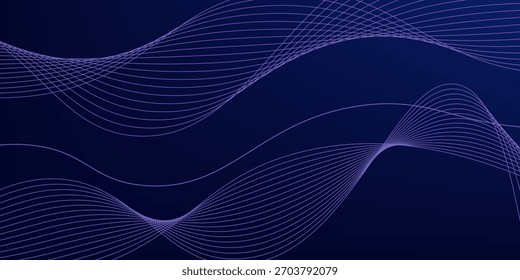 Dark abstract background with glowing wave. Shiny moving lines design element. Modern purple blue gradient flowing wave lines
