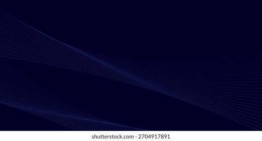 Dark abstract background with glowing wave. Shiny moving lines design element. Modern purple blue gradient flowing wave lines.
