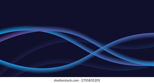 Dark abstract background with glowing wave. Shiny moving lines design element. Modern purple blue gradient flowing wave lines.
