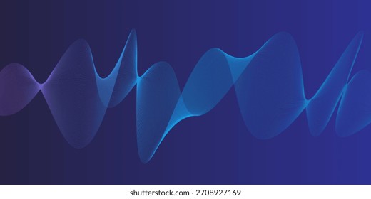 Dark abstract background with glowing wave. Shiny moving lines design element. Modern purple blue gradient flowing wave lines. Futuristic technology concept. Vector illustration

