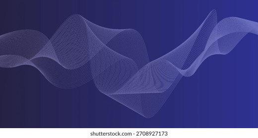 Dark abstract background with glowing wave. Shiny moving lines design element. Modern purple blue gradient flowing wave lines. Futuristic technology concept. Vector illustration

