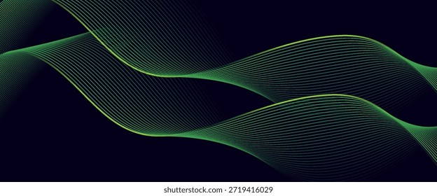 Fondo abstracto oscuro con onda brillante. Elemento de diseño de líneas móviles brillantes. Líneas onduladas dinámicas elegantes. Concepto de tecnología futurista moderno. Vector