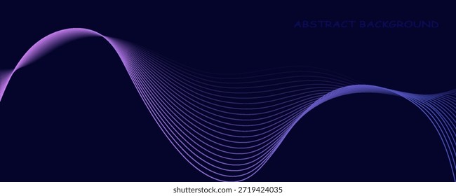 Dark abstract background with glowing wave. Shiny moving lines design element. Modern purple blue gradient flowing wave lines. modern trendy design