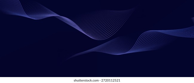 Dark abstract background with glowing wave. Shiny moving lines design element. Modern purple blue gradient flowing wave lines. Futuristic technology concept. Vector illustration