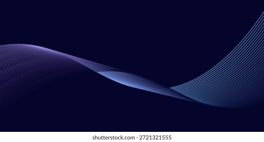 Fondo abstracto oscuro con onda brillante. Elemento de diseño de líneas móviles brillantes. Moderno gradiente azul púrpura que fluye líneas de onda. Concepto de tecnología futurista.