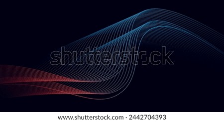Dark abstract background with glowing wave. Shiny moving lines design element. Elegant dynamic wavy lines. Modern futuristic technology concept. Vector