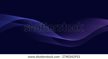 Dark abstract background with glowing wave. Shiny moving lines design element. Modern purple blue gradient flowing wave lines. Futuristic technology concept. Vector illustration