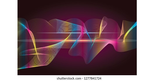 Dark abstract background with a glowing abstract waves,