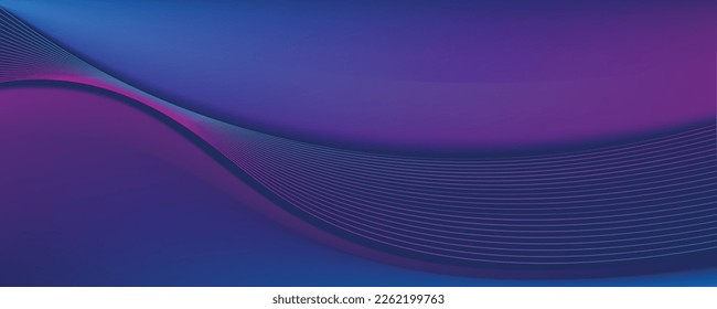Dark abstract background with glowing waves. Shiny moving line design elements. Modern blue purple gradient flowing wave line.