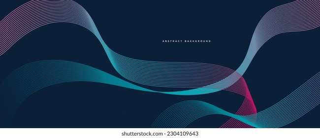 Fondo abstracto oscuro con olas brillantes. Elemento de diseño de línea móvil brillante. Gradiente violeta azul moderno que fluye la línea de onda. Concepto de tecnología futurista. Ilustración del vector