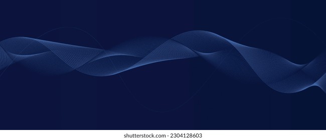 Dark abstract background with glowing waves. Modern light blue line design element