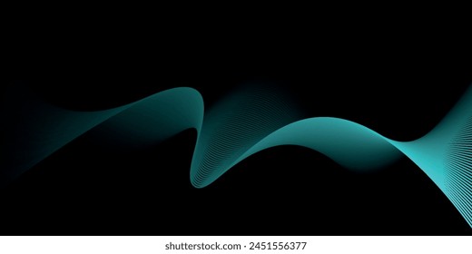 Fondo abstracto oscuro con ondas brillantes. Elemento de diseño de líneas móviles brillantes. Líneas onduladas dinámicas elegantes. Ilustración vectorial