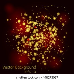 Dark abstract background with Gold glitter particles. Sparkling texture with light effects