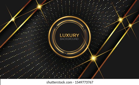 Dark abstract background with Gold overlap layers Premium Vector