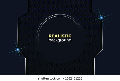 Dark abstract background with Gold overlap layers Premium Vector