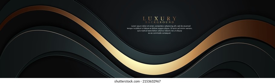 Dark abstract background with gold wave overlap layers. 3D modern luxury banner template design. Luxury and elegant style. Suit for cover, poster, banner, flyer, brochure, header, presentation