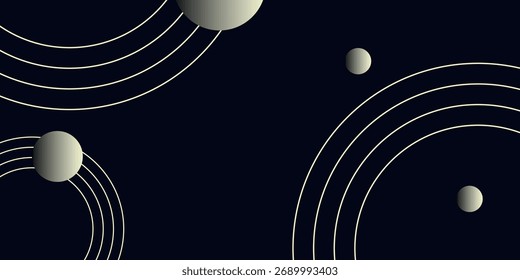 Dunkler abstrakter Hintergrund mit goldenen Kreisen und dynamischen Kreislinien. Luxuriöses Hintergrundkonzept für Broschüren, Cover, Banner und Flyer. Vektorgrafik VOL 4