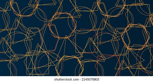 Fondo abstracto oscuro, patrón de marcos geométricos dominantes dorados - Diseño gráfico de estilo Art Déco geométrico para tarjetas de invitación, volantes - Colección minimalista de líneas finas para la decoración