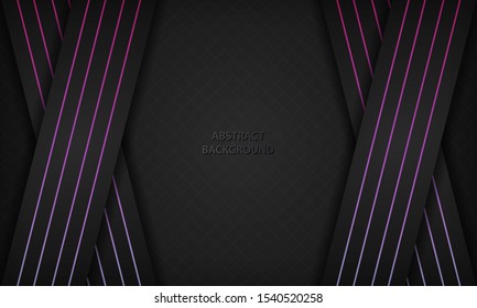 Dark abstract background with gradient geometric line element decoration. Modern overlap layer background. Vector illustration.