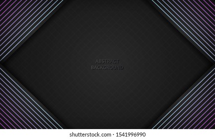 Dark abstract background with gradient geometric line element decoration. Modern overlap layer background. Vector illustration.