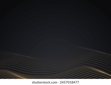 Dark abstract background with gradient glowing wave.  Moving lines design element. Gradient flowing wave lines. Vector illustration