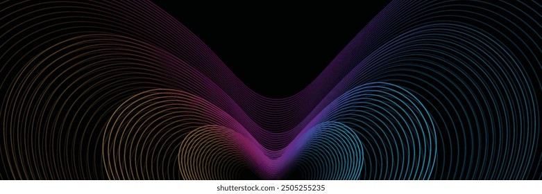 Dark abstract background with green gradient glowing lines. Shiny gradient lines design elements. Modern futuristic technology concept. Suit for brochure, website, poster, banner, cover. Vector