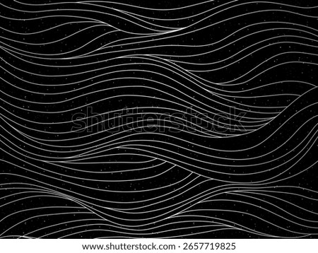 Dark abstract background with hand drawn waves. Minimalist drawing of smooth thin lines. Animal fur, hair texture, flowing pattern.