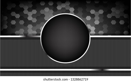 Dark abstract background. Hexagon texture with silver list decoration. Realistic vector illustration