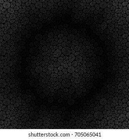 Dark abstract background. Large spherical cell consisting of round organic shape elements. Vector illustration for modern design.
