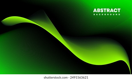 Dark abstract background with light green waves. Modern light green gradient flowing wave lines. presentation template, business card. Vector illustration