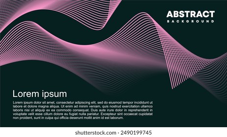 Dark abstract background with light pink lines waves. Thin flowing wave lines, modern style. presentation template, business card, Vector illustration