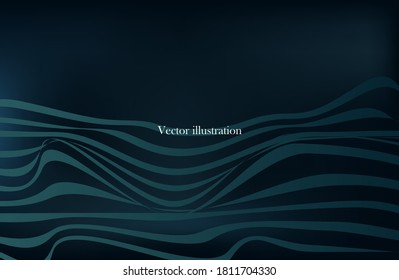 Dark abstract background with lines in retro style. Musical wave. Suitable for your design. Cover, poster, flyer